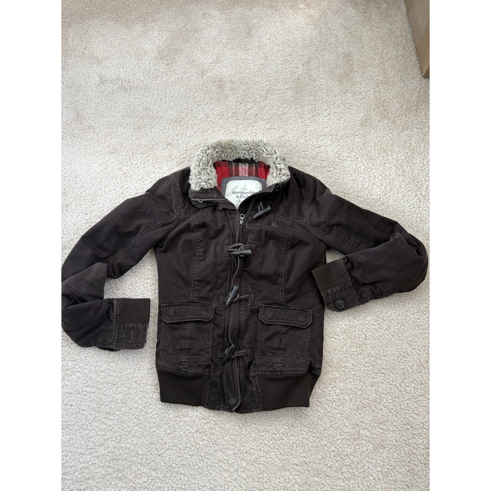 Y2K 2000s Rare Abercrombie & Fitch Faux Fur Coat Chocolate Brown Jacket Small